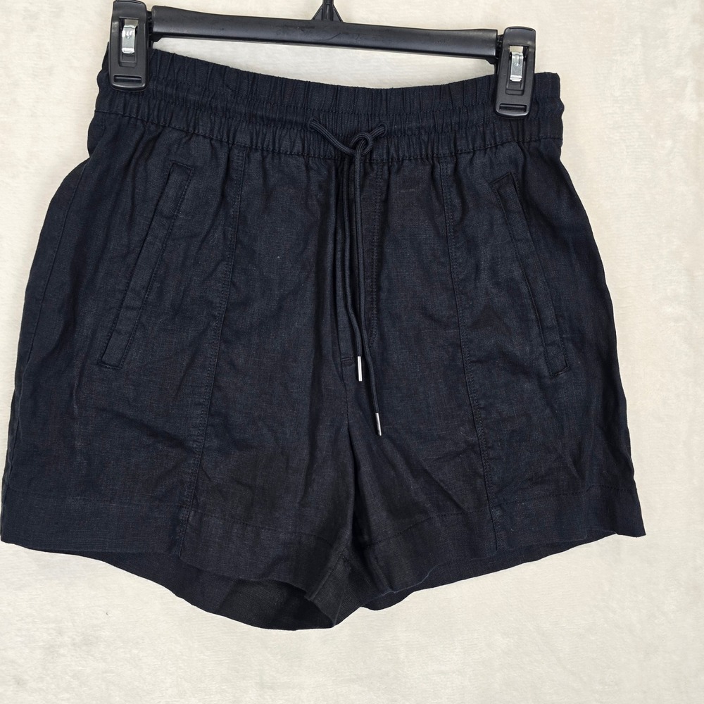Athleta Retreat Linen Mid Rise 4" Short black size XXS drawstring 100% linen